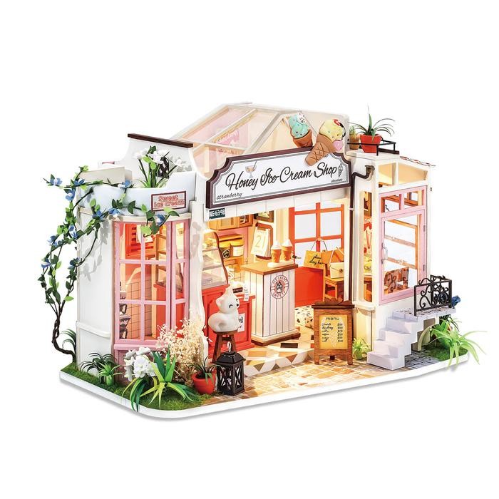 ROLIFE Robotime Rolife Honey Ice-cream Shop DG148 DIY Miniature Wooden Dollhouse Hobby Toy Collection