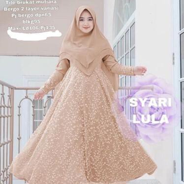 Syari Lula Mix brukat (DRESS + KHIMAR), DRESS MUSLIM, baju wanita, baju gamis, dress, gamis, Baju