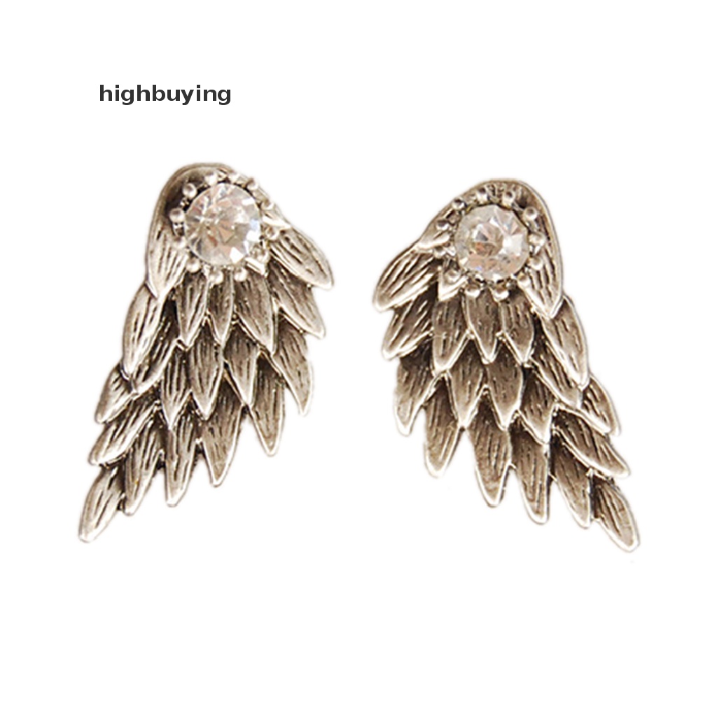 Hbid 1 Pasang Anting Tusuk Bentuk Sayap Malaikat Gothic Bahan Alloy Hias Berlian Imitasi Untuk Wanita