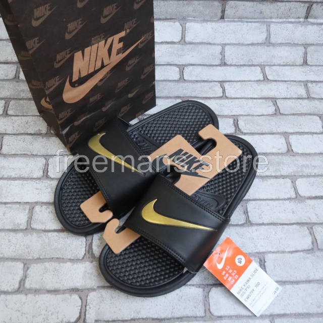 Sandal Kasual Pria Nike Benassi Black Gold Sendal Slop Import Grade Original Murah