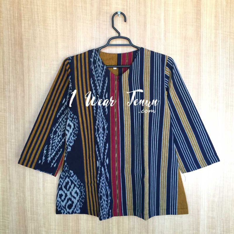 BLOUSE TENUN LURIK JEPARA NAVY MUSTARD
