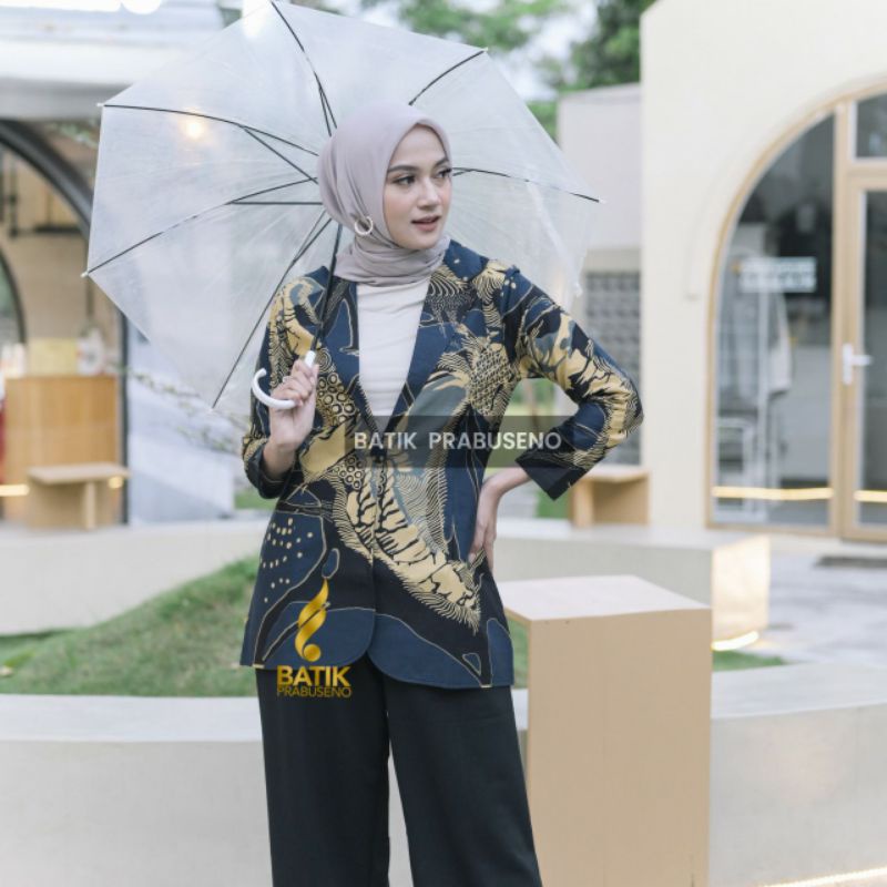 Atasan Batik Wanita Blazer Motif LORENZA Ori Prabuseno Katun printing modern lengan panjang COD baju kerja jumbo muslimah