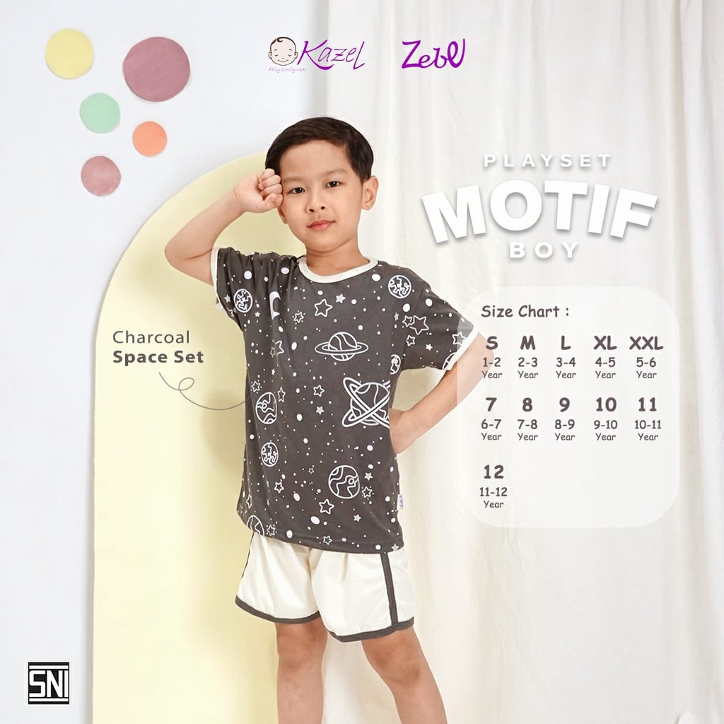 Kazel x Zebe Playset Boy Girl Motif Setelan Anak Perempuan Anak Laki Laki USIA 1-12 TAHUN PART 1