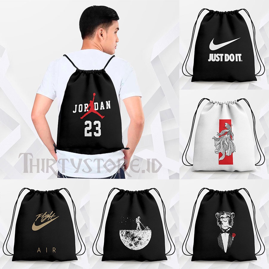 Tas Serut Pria Dan Wanita Anti Air Ransel Olahraga Lari Renang Basket Futsal Drawstring Bag Gym Polos