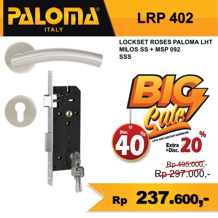 Kunci Set Paloma Lrp 402 Handle Mortise Cylinder Lock Gagang Pintu