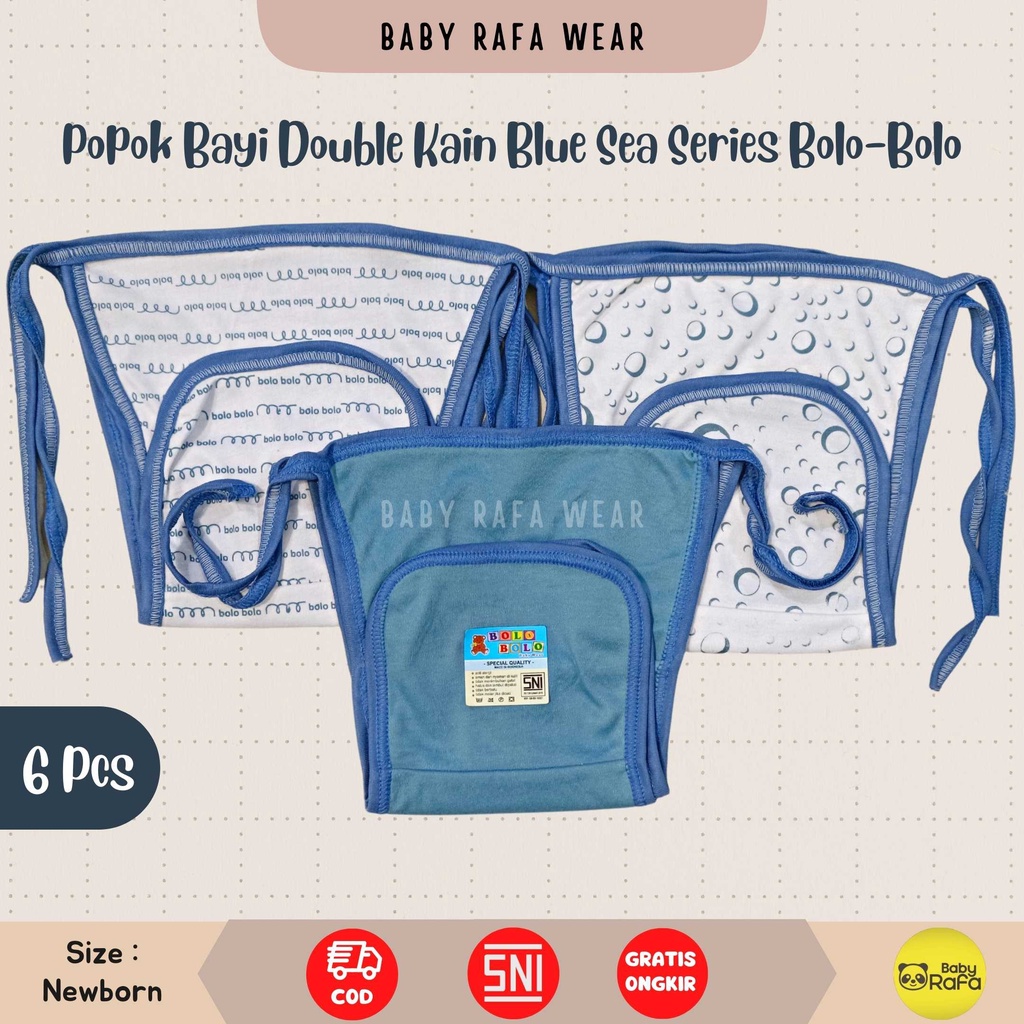 Serian Biru - 12 pcs / 6 pcs Popok Bayi Double Kain BLUE SEA SERIES merk SNI Bolo - Bolo / Popok Double Kain Serian Biru