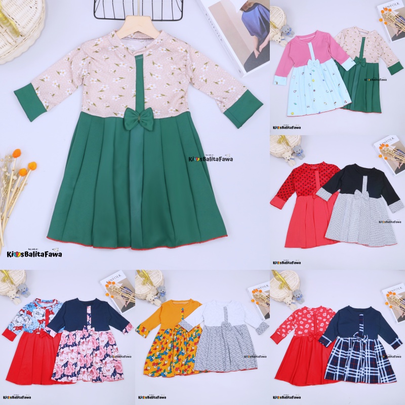 Dress Valencia 3-4 Tahun / Dres Anak Lengan Panjang Pesta Baju Perempuan Fashion Kids Motif Adem