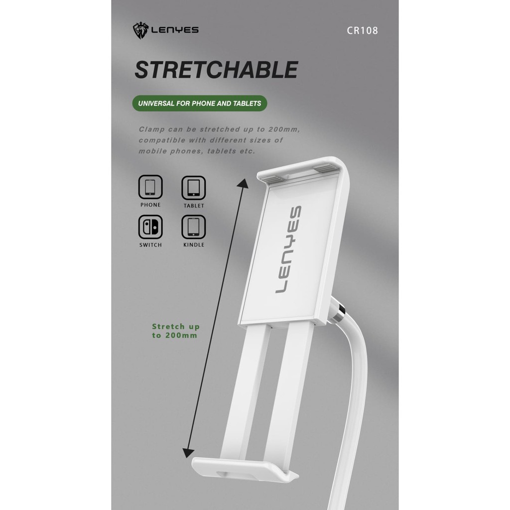 LENYES CR108 Lazypod Stand Holder Flexible dudukan HP &amp; Tablet di Meja kursi dll Original Lazy Pod untuk selfi flog live streming