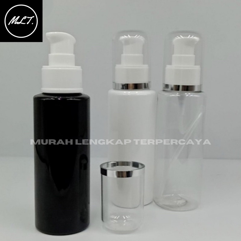 BOTOL PUMP TREATMENT 100 ML FULLCAP PUTIH NATURAL HITAM LIS SILVER / BOTOL RF 100 ML NATURAL HITAM PUTIH TREATMENT PUMP PUTIH LIST SILVER FULLCAP 100ML