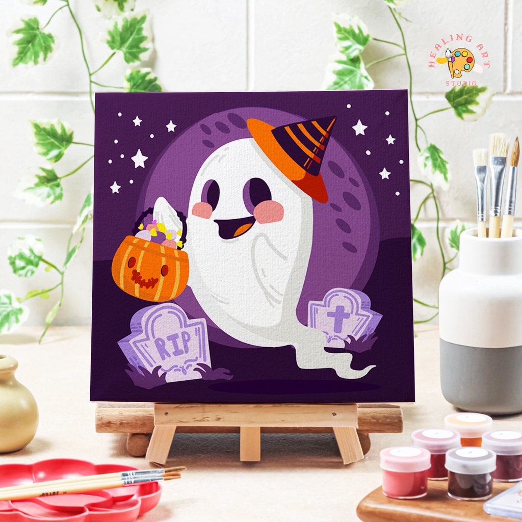 

Paint by numbers Halloween happy witch lukisan menurut angka diy painting kit alat melukis anak