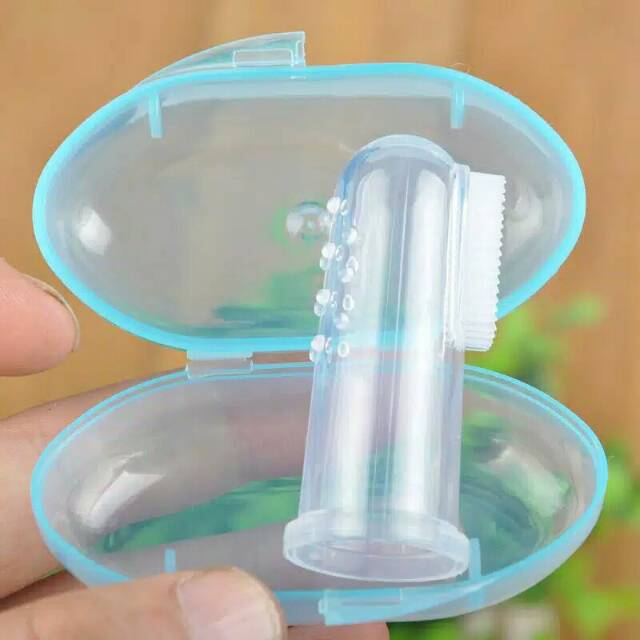 Sikat gigi lidah bayi silicone Silikon Anak jari dengan tempat box penyimpanan