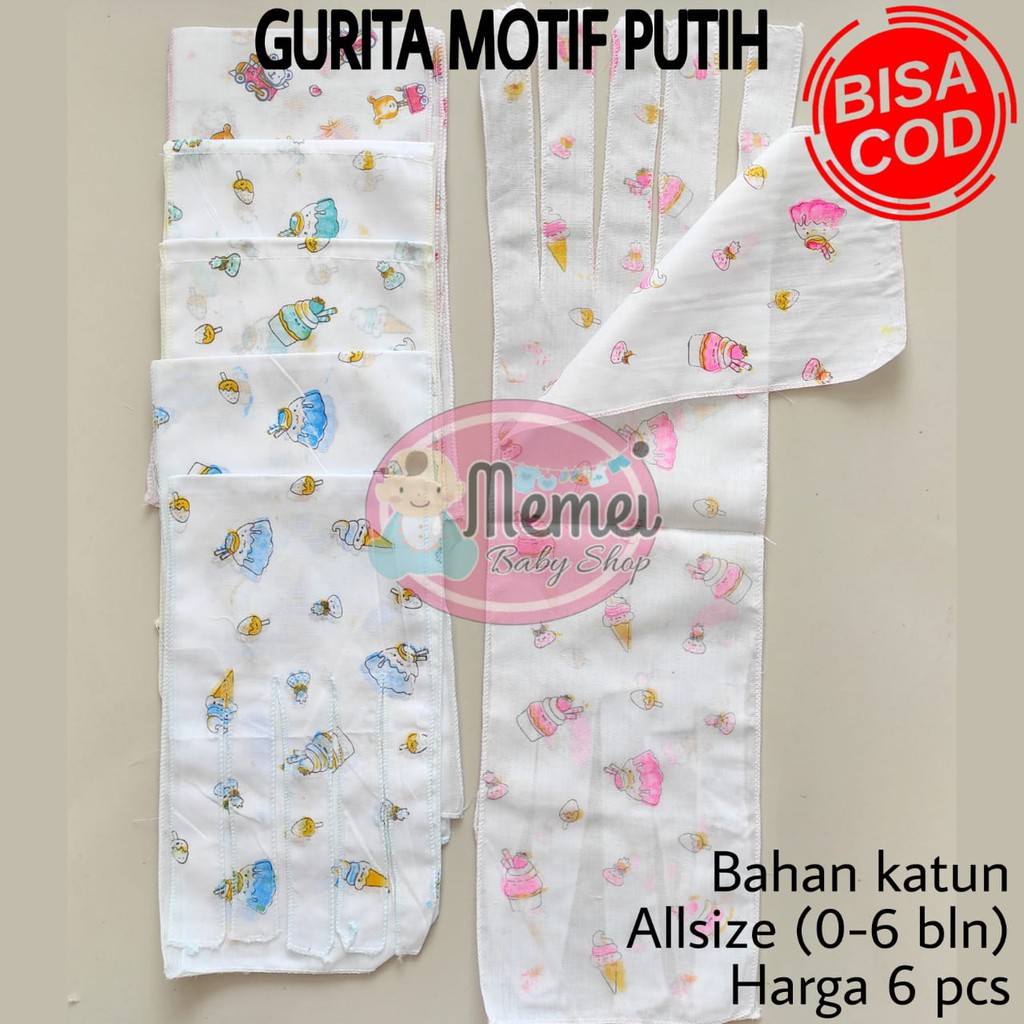 1 LUSIN (12 pcs) Gurita bayi ikat PUTIH MOTIF murah kualitas terbaik