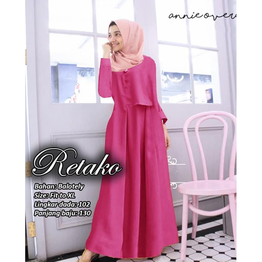 Baju Atasan Wanita Blouse Muslim Tunik Maxi Jumbo Retako Gamis Lexoir - Fuchsia
