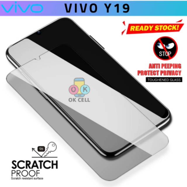 Tempered Glass Anti Spy Vivo Y19 Full Layar - TG Anti Gores Layar Hitam Vivo Y19 Screen Protector