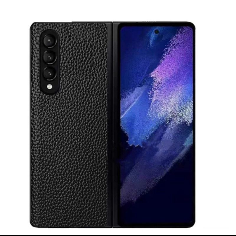 Hard Case Samsung Galaxy Z Fold 3 Fold3 5G Premium Leather Lechee Rugged Cover Casing Sarung Kulit