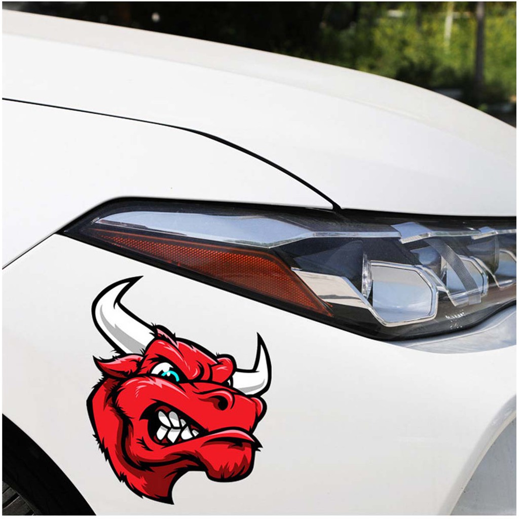 Stiker Dinding Desain Kartun Kepala Banteng Warna Merah Bahan Vinyl Untuk Dekorasi Mobil