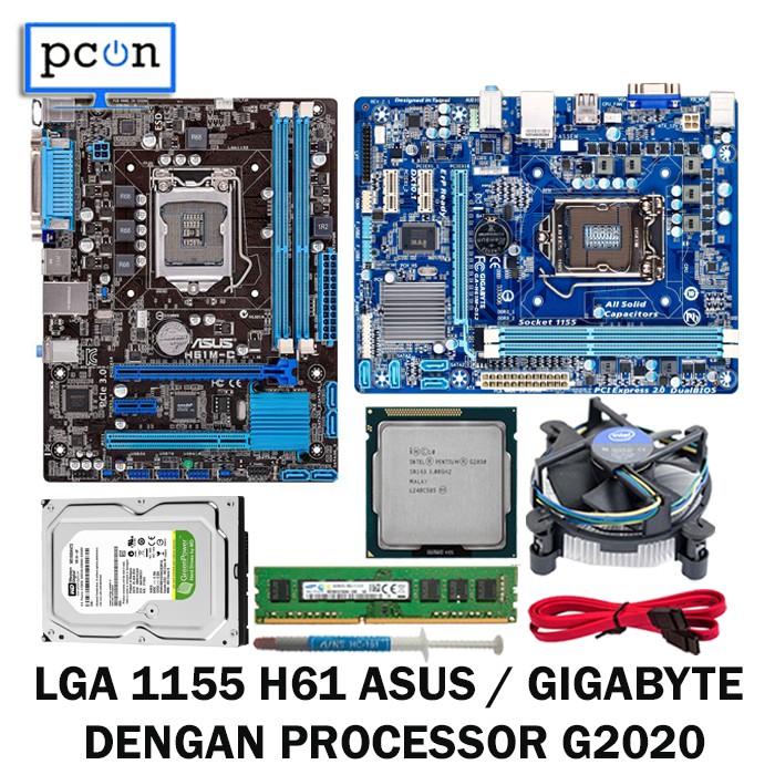 Mainboard motherboard mobo h61ASUS GIGABYTE G2020 2.90Ghz LENGKAP