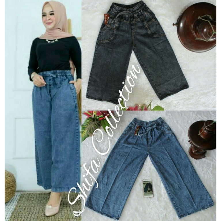 Kulot Snow Black / Celana Kulot / Gfs Kulot / Kulot Jeans / Celana Kulot Wanita Jumbo / Celana Kulot Snow Wanita Panjang (StandarJumbo)