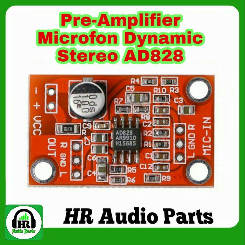 Mini PreAmp Mic Dynamic Stereo AD828 Microfon Amplifier SMD 3.7V - 15V