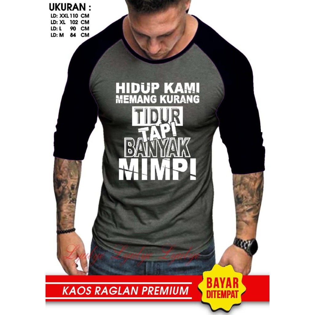 Kaos Raglan (B.MIMPI)/Kaos Pria Lengan 3/4/ Kaos Pria/ Kaos Cowok/ Kaos Oblong/Misty/Kaos