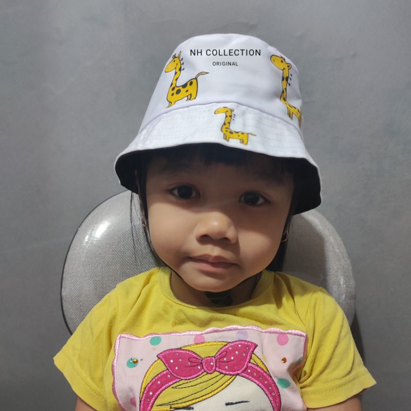 Bucket Hat Anak Ada Tali Unisex/Topi buket Motif Jerapah ORIGINAL Custom Bordir Nama