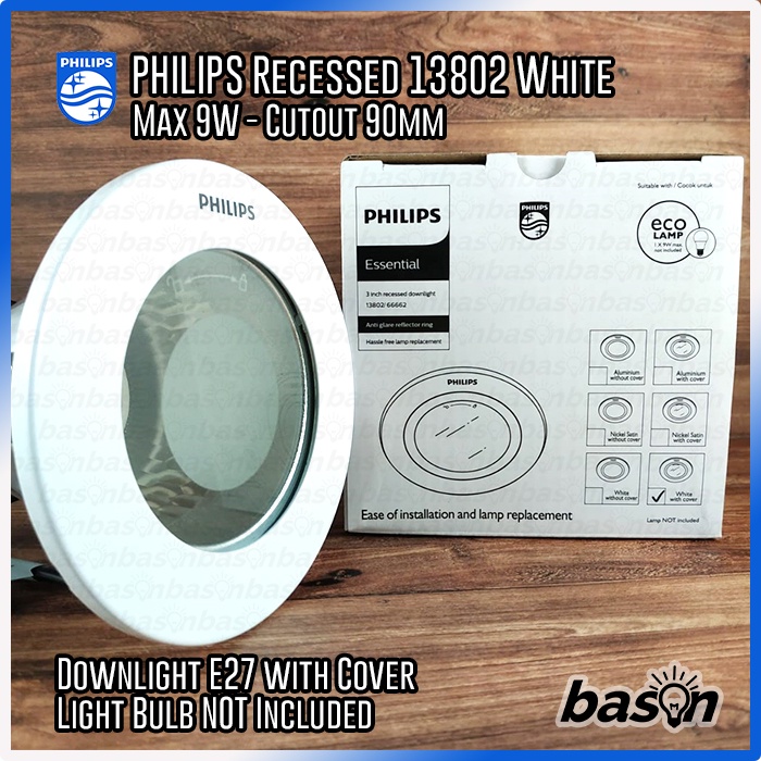 PHILIPS DOWNLIGHT 13802 Glass Recessed White | Rumah Lampu E27 90mm dengan Kaca