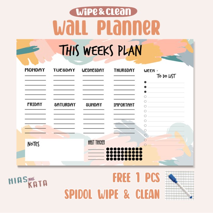 

Murah Weekly Planner Colorful Agenda Mingguan Wipe & Clean (Free Spidol) Trendi