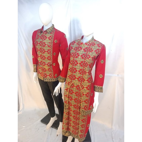 setelan songket merah gold/baju songket plg/baju couple