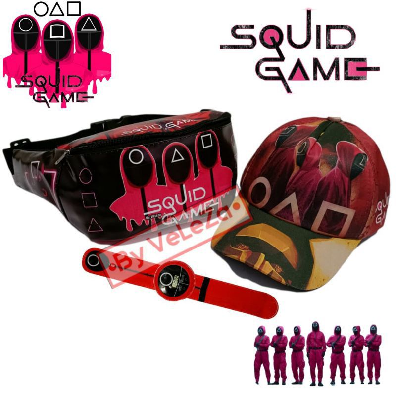 waistbag anak squiid game gratis topi jam - tas anak