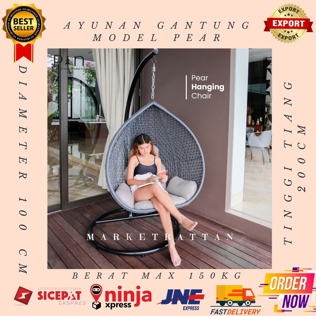 Kursi Ayunan Rotan Sintetis Gantung Pear Anak anak Dewasa Malas Santai Halaman Teras Rumah Murah