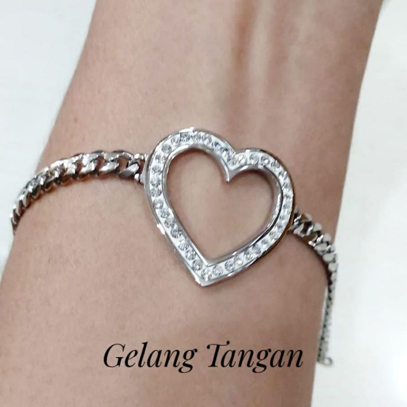 Gelang titanium wanita Rantai love silver anti karat