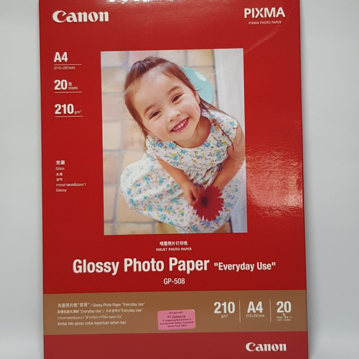 

(DISKON TERMURAH) Canon kertas photo GLOSSY PHOTO PAPER GP-508 A4 ISI 20 LBR / GP508