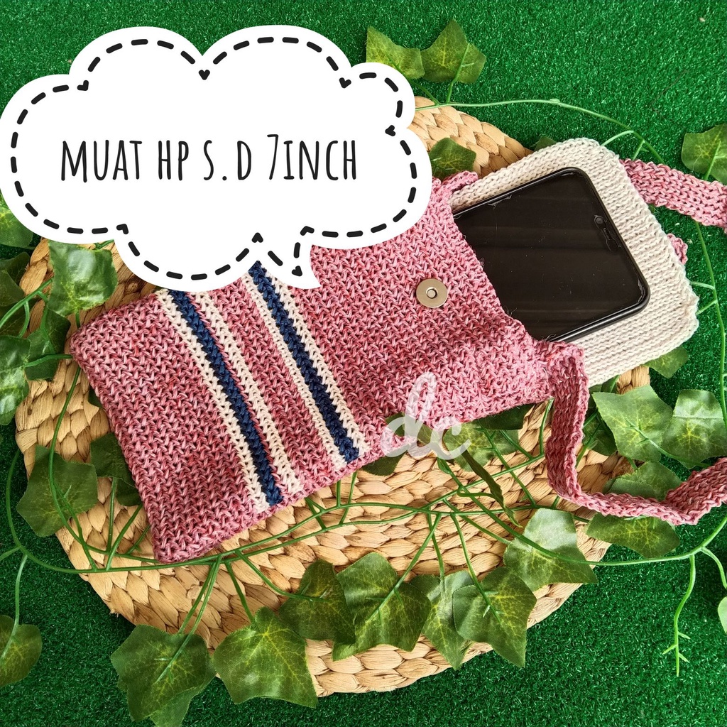 Tas rajut hp murah // tas hp rajutan cantik // oleh-oleh rajutan bandung // slingphone rajut pita