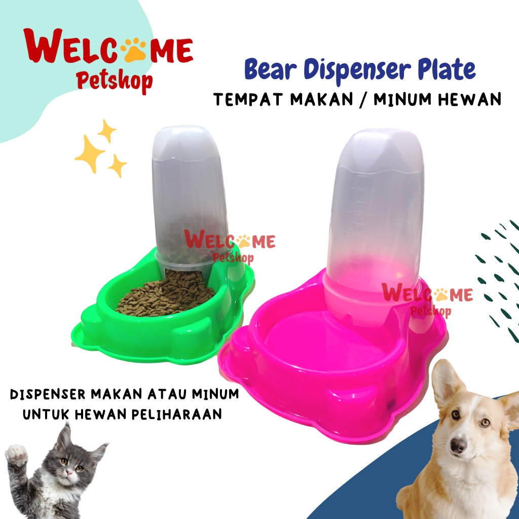 Bear Dispenser Plate Tempat Makan Atau Minum Anjing Kucing Kelinci