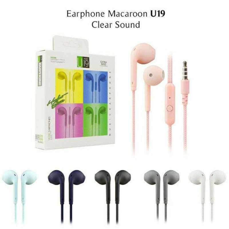 U19 MACARON HEADSET HANSFREE MACARON MATTE COLOUR HIFI HANDSFREE EXTRA BASS / HF EARPHONE U19