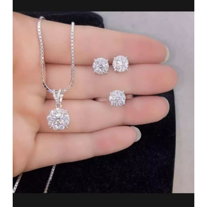 set perhiasan mata 1silver berlapis emas putih 18k