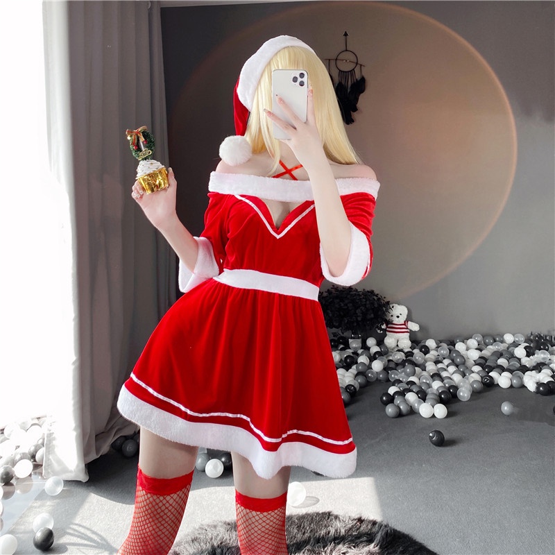 【Wetrose】Ready Stock New Sexy Lovely Cute Girl Christmas Santa Claus Cosplay Costume Uniform Clothes Natal Kostume Baju Lucu Dress