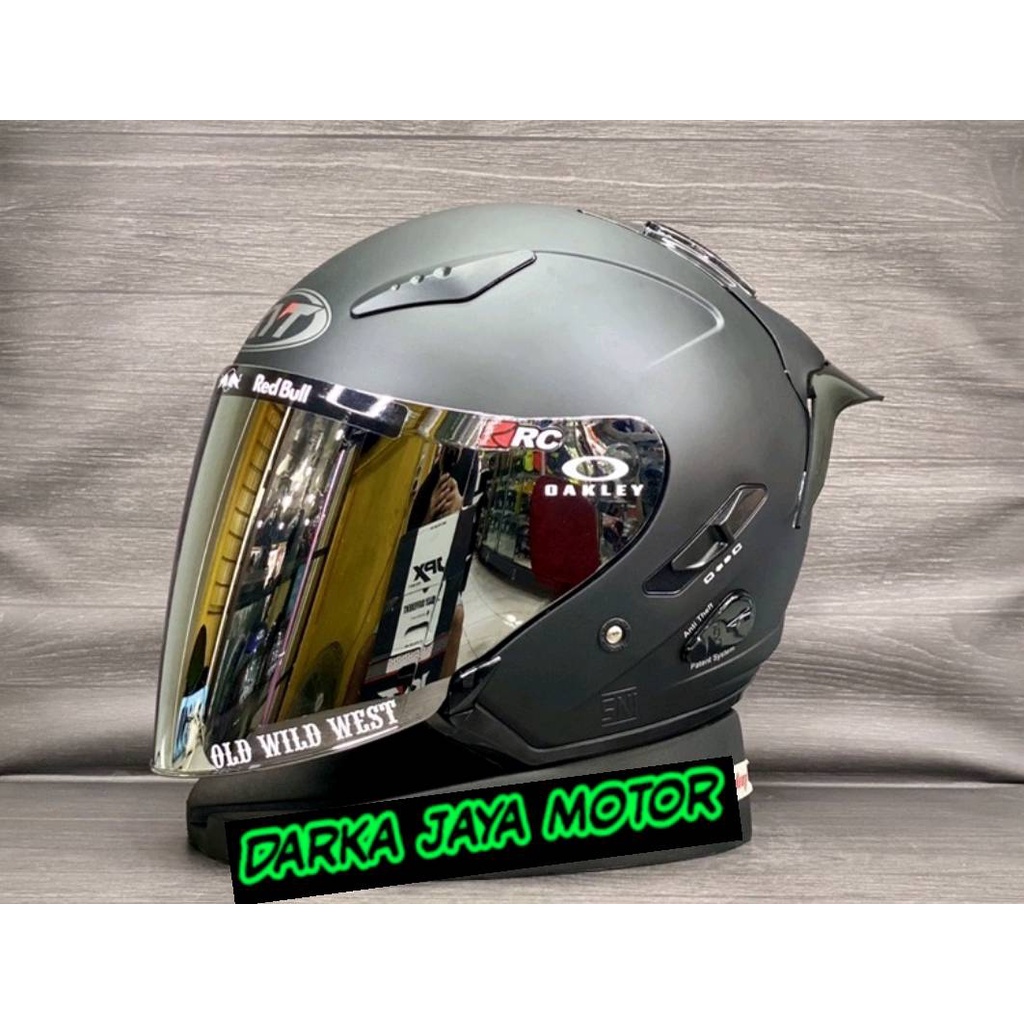 KYT GALAXY FLAT R POLOS HELM KYT HALF FACE KYT GALAXY FLAT R SLIDE  GRAPIC  PAKET GANTENG \SPOILER 2D\VISOR OPEN VENOM-HTM DOF KACA SILVER