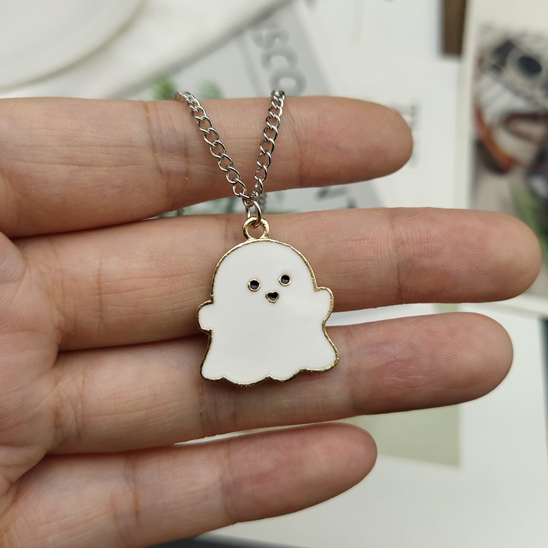 [ Cute Halloween Black White Small Ghost Pendant Necklace For Lover  Copule  ]