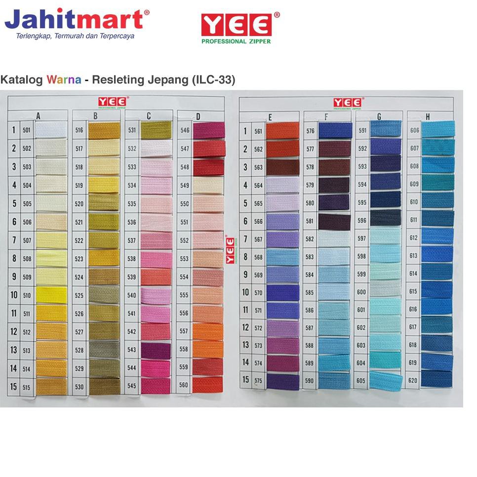 

Buruan Order Gan RESLETING / RITSLETING JEPANG MERK "YEE" 20 INCI (50CM) "LUSIN" ✴