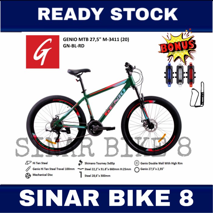 Sepeda Gunung 27,5 Inch MTB GENIO M 3411 By UNITED 24 Speed Rem Disc - GN BL RD