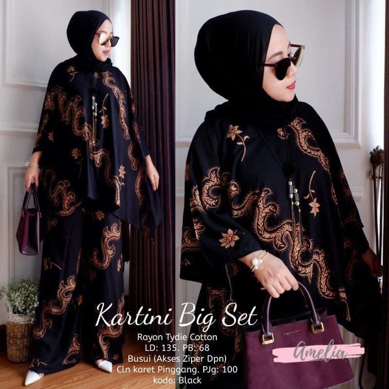 Kartini One Set Jumbo Rayon Tie Dye  Batik Premium Waka Waka Setelan Wanita Celana Panjang Set Bigsize LD 135 cm