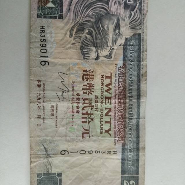 Uang 20 dollar Hongkong th 1998