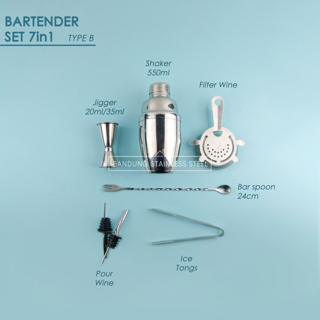 Bartender set 7pcs bar tender mixer cocktail shaker stainless steel