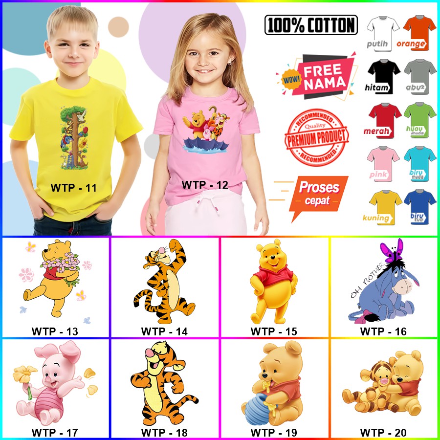 Baju Kaos ANAK DAN DEWASA WINNIE THE POOH COUPLE (FREE NAMA)