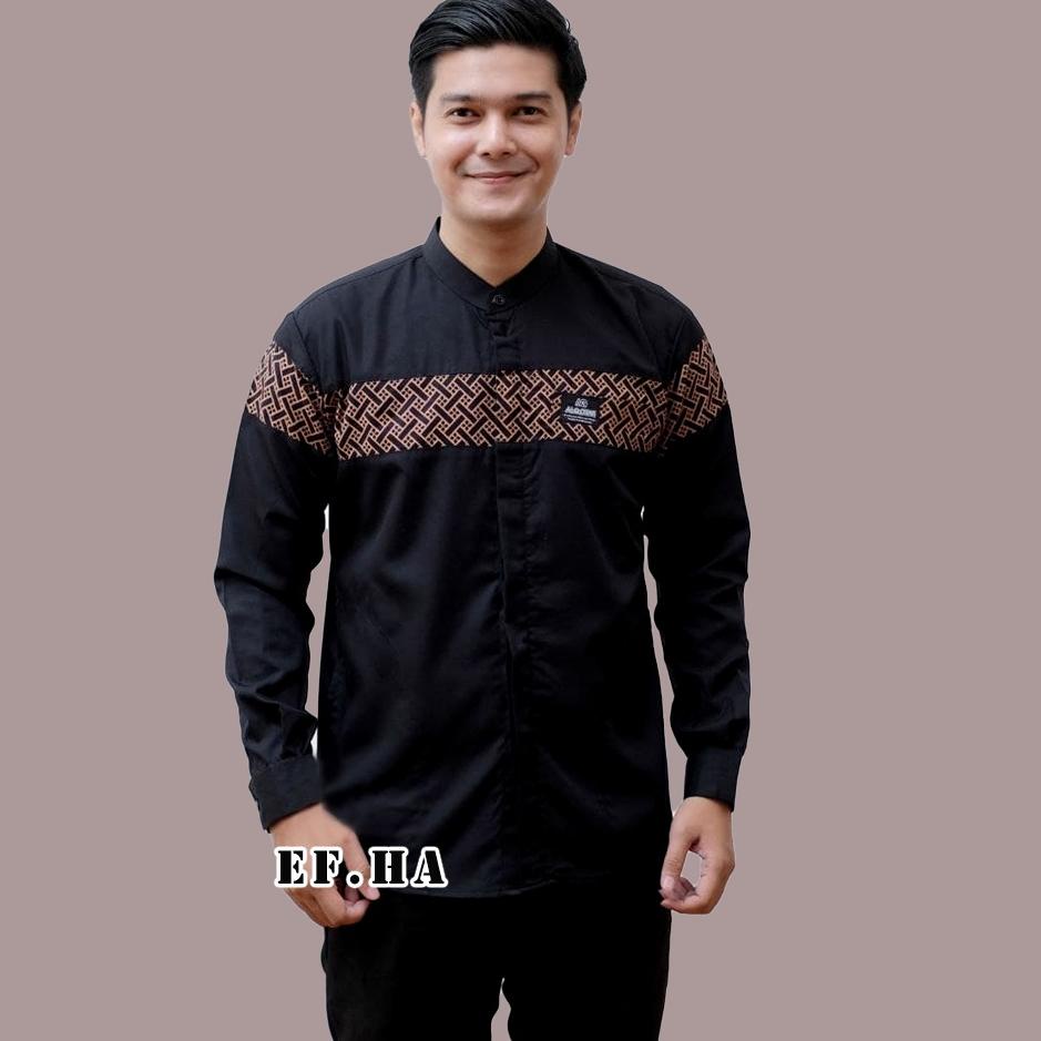 Paling Disukai.. Baju koko lengan panjang motif kobata kombinasi warna coklat putih hitam