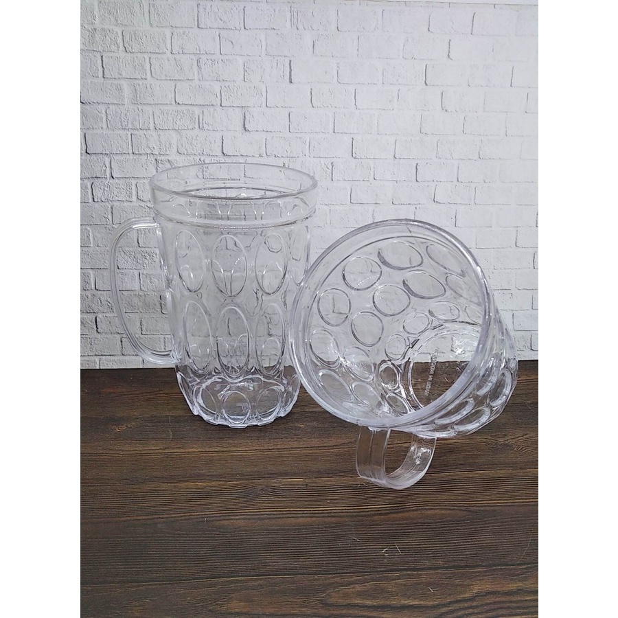 Gelas Air Minum Gagang Plastik Bening Mug Bening Ukuran Besar