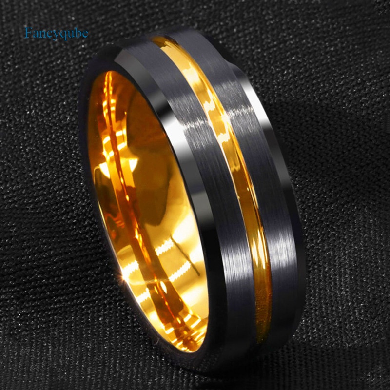 Fancyqube Cincin Bahan Stainless Steel Warna Hitam Matte Ukuran 8mm Untuk Pria