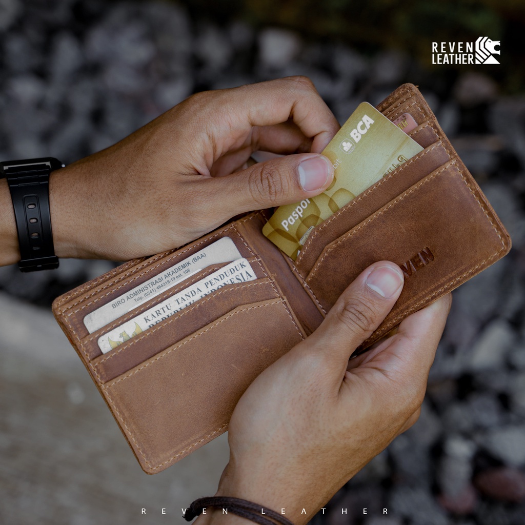 Fashion Dompet Pria Lipat Kulit Sapi Asli 100% Premium Wallet Bahan Crazy Horse Exclusive Branded Laki-laki 6 Slot Card