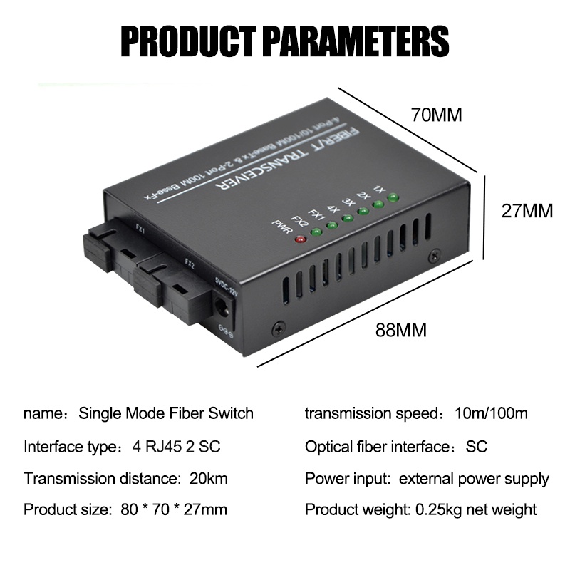 【COD】100Mbps A/B 2 SC 4 Rj45 Gigabit Fiber Optical Media Converter Switch Fiber Transceiver